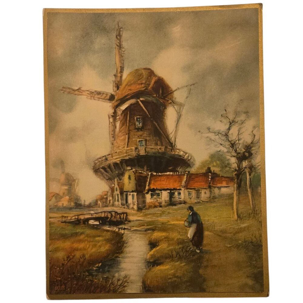 Antique Dutch Windmill Lithograph Print Nutrena Mills Advertising Promo